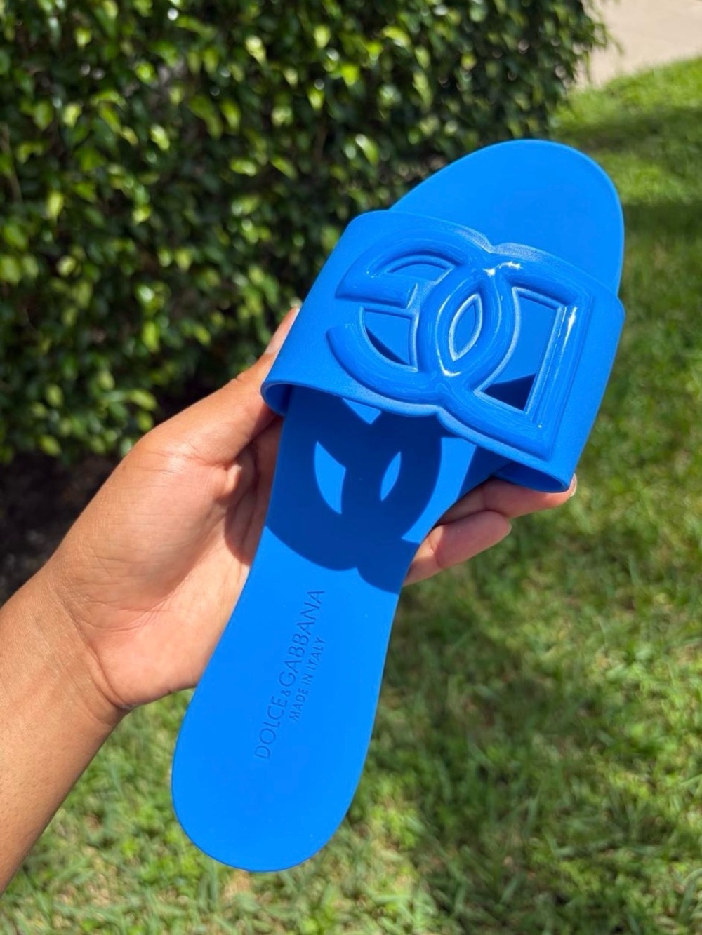 Dolce & Gabbana Bright Blue Logo Slide Sandal